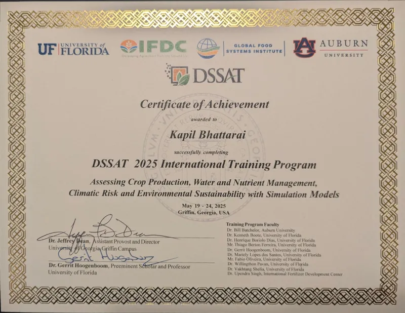 DSSAT 2025 International Training Program Certificate